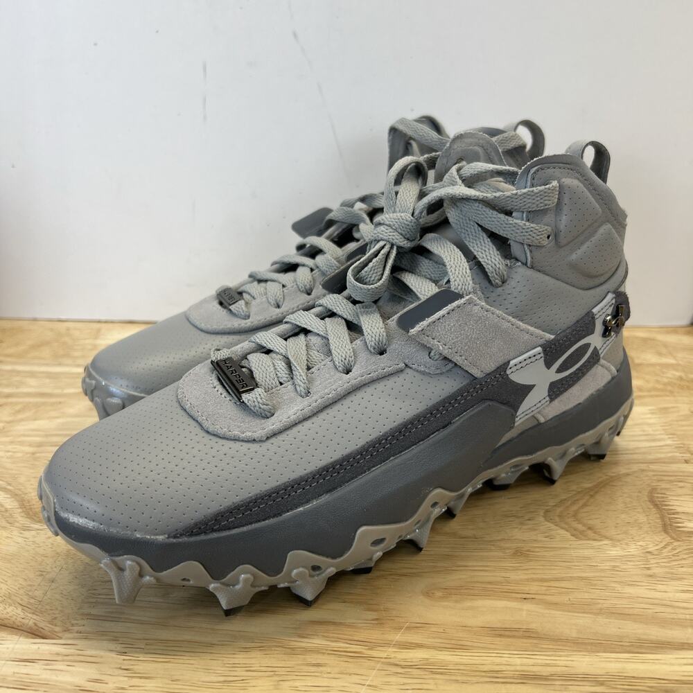 Under Armour Harper 10 Pro TPU Mid Baseball Cleats Mens Size 8 #6000715-075 Gray